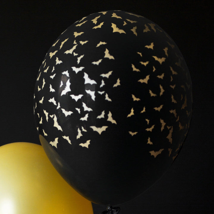 Black and Gold Bat Balloons - Halloween Party Decorations - Pack Of 5 Or 10
