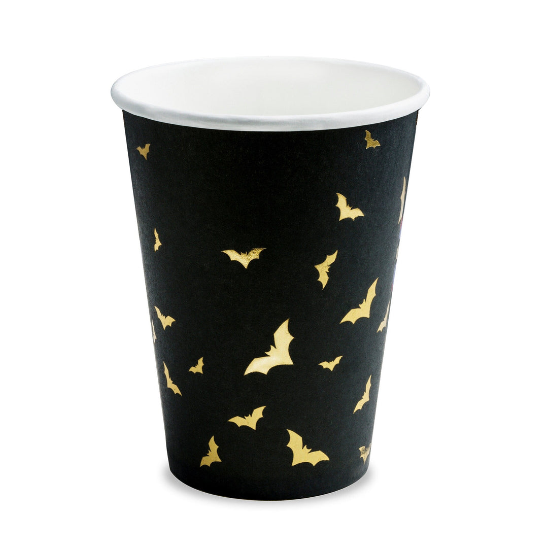 Halloween Paper Cups - Halloween Black & Gold Bat Cups - Halloween Party Decorations - Pack Of 6