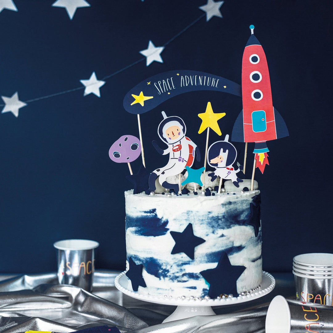 Space Cake Toppers - Space Rocket Topper - Spaceman Topper - Stars Topper -Space Party Cake Decorations-Birthday Party Decorations-Pack of 7