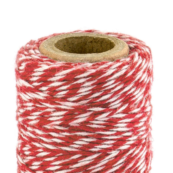 50m Red Bakers Twine - Red & White Striped Cotton String - Birthday Gift Wrap - Christmas Wrapping Accessories