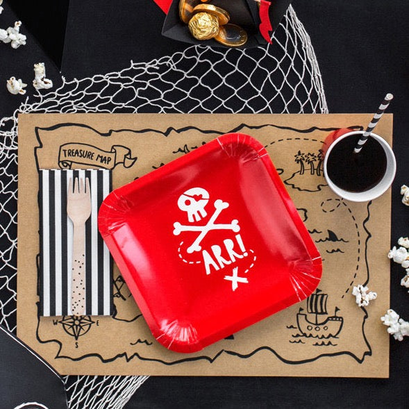 Pirate Party Plates - Red Paper Pirates Party Plates - Birthday Party Plates - Children's Party Plates - Pack of 6