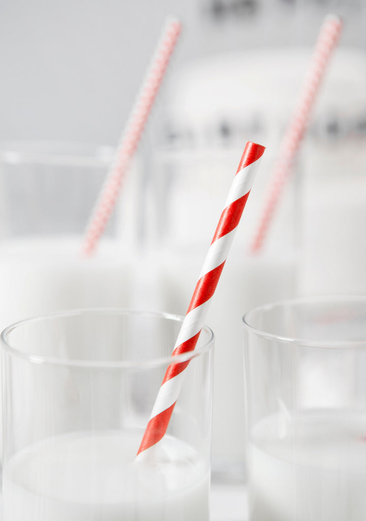 Red and White Stripe Paper Straws - Birthday Party Straws - Pirate Party Tableware - Pack of 10