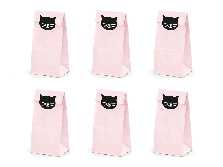 Pink & Black Cat Treat Bags - Kitten Party Bags - Birthday Party Sweetie Bags - Meow Party - Cat Party Candy Bags - Pack of 6