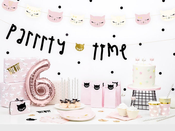 Pink & Black Cat Treat Bags - Kitten Party Bags - Birthday Party Sweetie Bags - Meow Party - Cat Party Candy Bags - Pack of 6