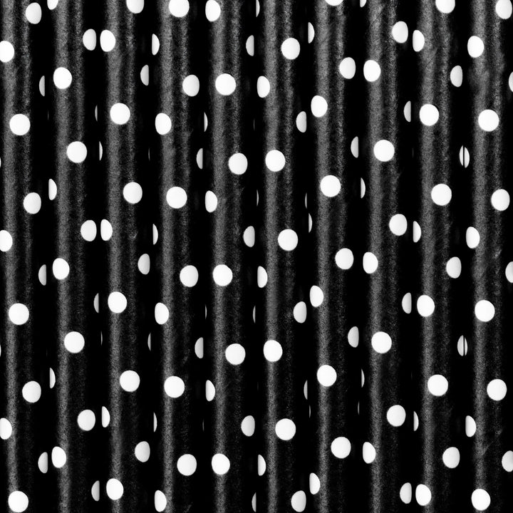 Black and White Dot Paper Straws - Birthday Party Straws - Black With White Spots Straws - Meow Party Straws - Pack of 10
