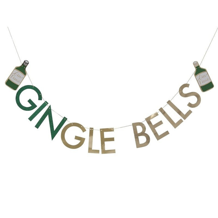 Gold Christmas Decoration - Gingle Bells Glitter Bunting - Gin Party Garland  - Christmas Party Decorations - Holiday Decor