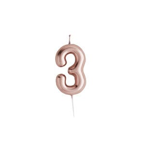 Rose Gold Number 3 Candle - Three Birthday Cake Candle - Age Candles - Rose Gold Party Decorations