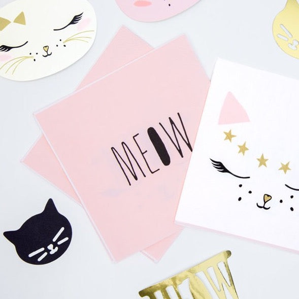 Kitty Cat Party Napkins - Pink and White Cat Paper Napkins - Meow Party - Birthday Party Decorations - Pack of 20