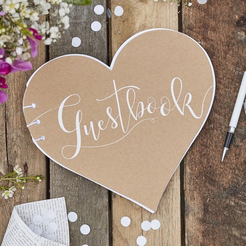 Heart Shaped Guest Book - Rustic Wedding Guest Book - Kraft Party Guest Book - Baby Shower Guest Book