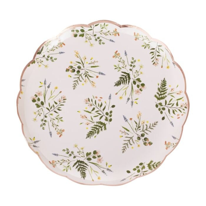 Floral Rose Gold & Blush Pink Tea Party Plates - Birthday Party Paper Plates - Afternoon Tea Party Plates - Hen Party Plates - Pack of 8