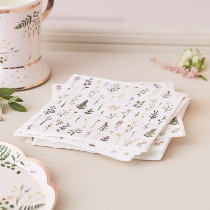 Floral Tea Party Napkins - Birthday Party Paper Napkins - Cocktail Napkins - Afternoon Tea Party Napkins - Hen Party Napkins - Pack of 16