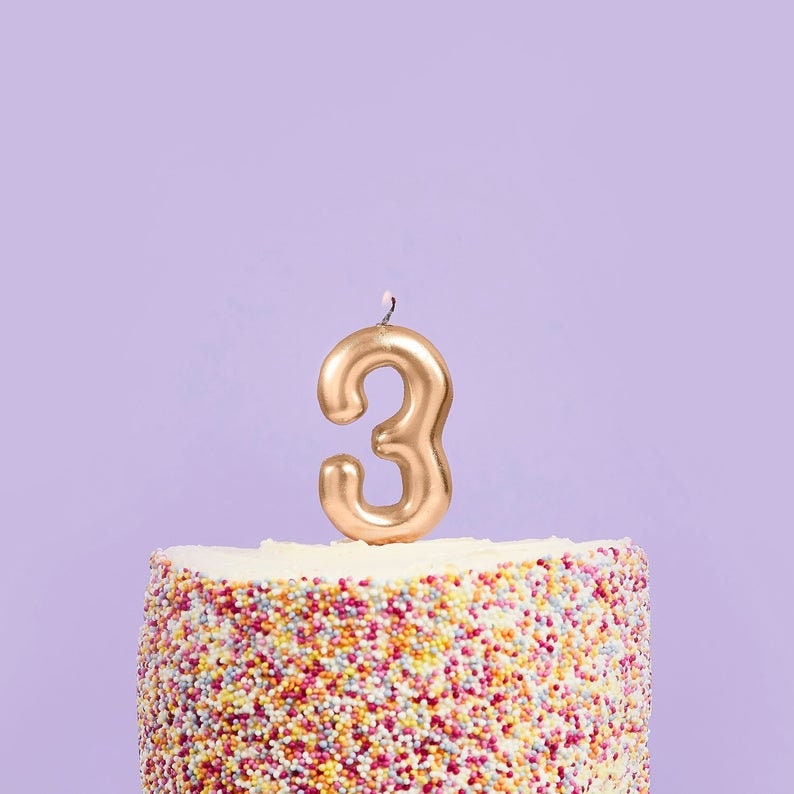 Gold Number 3 Candle - Three Birthday Cake Candle - Age Candles - Gold Party Decorations