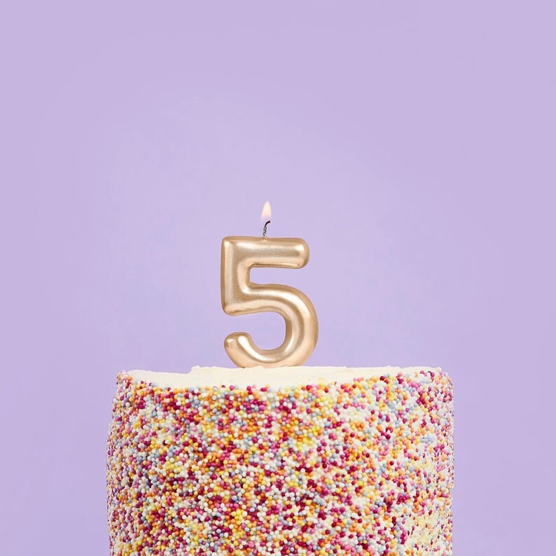 Gold Number 5 Candle - Five Birthday Cake Candle - Age Candles - Gold Party Decorations