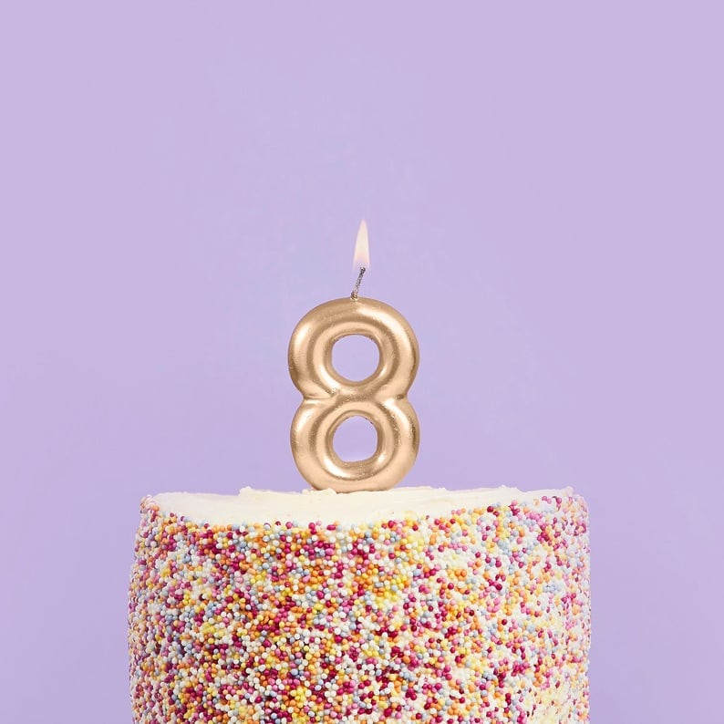 Gold Number 8 Candle - Eight Birthday Cake Candle - Age Candles - Gold Party Decorations