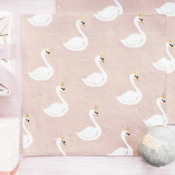 Swan Paper Napkins - Pink Paper Birthday Party Napkins - Blush Pink Decor - Baby Shower decor - Birthday Decorations - Pack of 20