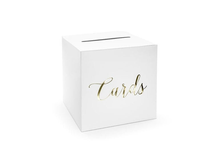 White and Gold Wedding Card Holder Post Box - Gold Script Cards Box - White & Gold Wedding - Classic Wedding Supplies