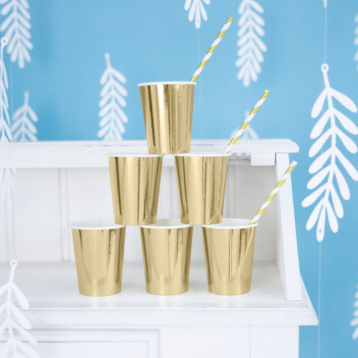 Gold Paper Cups - Plain Gold Foiled Party Paper Cups - Birthday Tableware - Wedding Tableware - Party decor -  Pack of 6