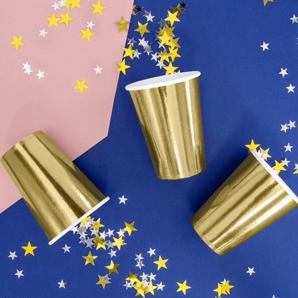 Gold Paper Cups - Plain Gold Foiled Party Paper Cups - Birthday Tableware - Wedding Tableware - Party decor -  Pack of 6