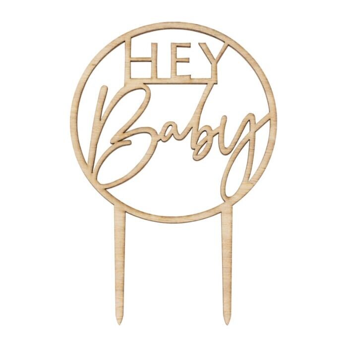 Baby Shower Cake Topper - Wooden Hey Baby Cake Topper - Botanical Baby Shower - Eco Friendly - Gender Neutral - Gender Reveal