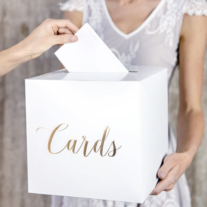 White and Gold Wedding Card Holder Post Box - Gold Script Cards Box - White & Gold Wedding - Classic Wedding Supplies