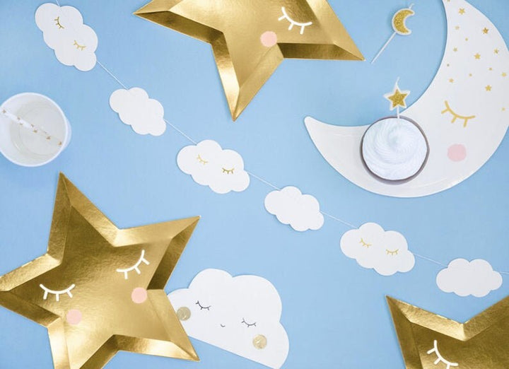 Cloud Garland - White Cloud Banner - Cloud Bunting - Baby Shower Decorations - Birthday Decor - Party Decorations - White & Gold