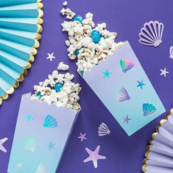 Iridescent Popcorn Boxes - Narwhal Popcorn Boxes - Mermaid party decor - Iridescent Seashell Boxes - Party decorations - Under the sea