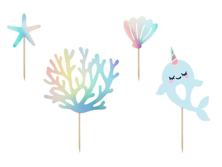 Iridescent Cake Toppers - Narwhal Cake Toppers - Mermaid party decor - Narwhal Party Supplies - Party decorations - Under the sea