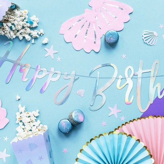 Iridescent Happy Birthday Banner - Narwhal Party Paper Bunting - Iridescent Mermaid party supplies - Unicorn Party decorations-Under the sea