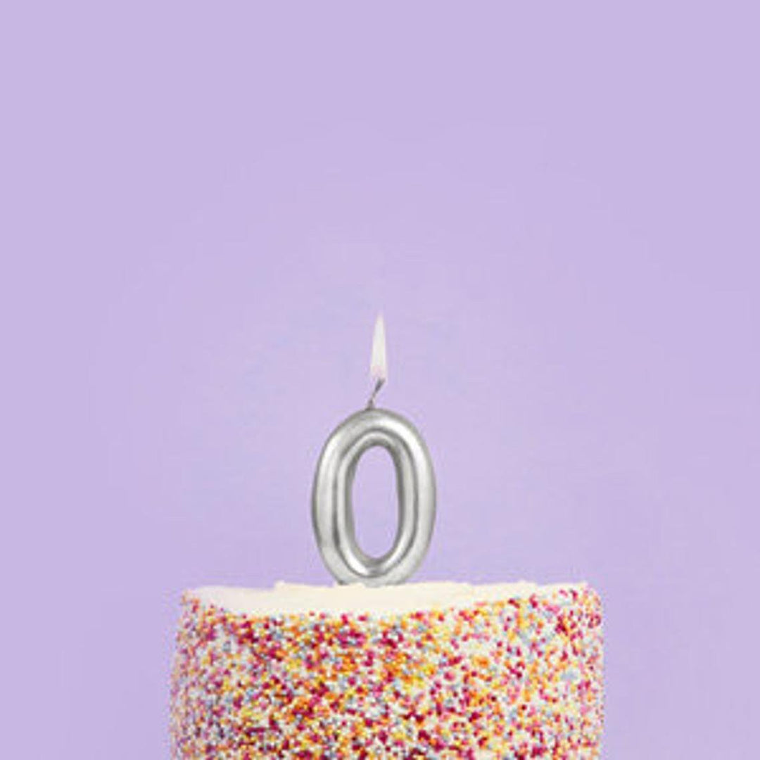 Silver Number 0 Candle - Zero Birthday Cake Candle - Age Candles - Silver Party Decorations