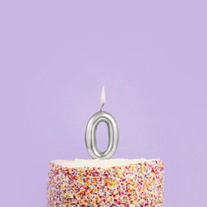Silver Number 0 Candle - Zero Birthday Cake Candle - Age Candles - Silver Party Decorations