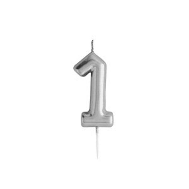 Silver Number 1 Candle - One Birthday Cake Candle - Age Candles - Silver Party Decorations