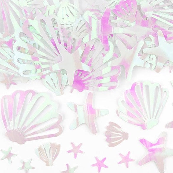 Iridescent Confetti - Iridescent Seashells and Starfish - Mermaid party decor -Narwhal Party Supplies-Party table decorations -Under the sea