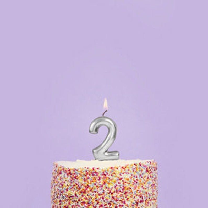 Silver Number 2 Candle - Two Birthday Cake Candle - Age Candles - Silver Party Decorations