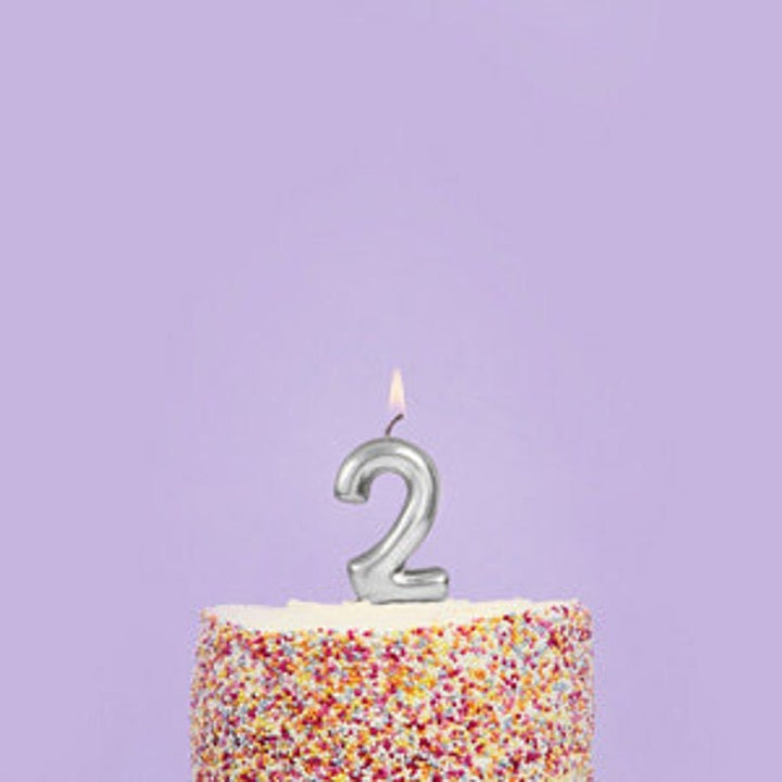 Silver Number 2 Candle - Two Birthday Cake Candle - Age Candles - Silver Party Decorations