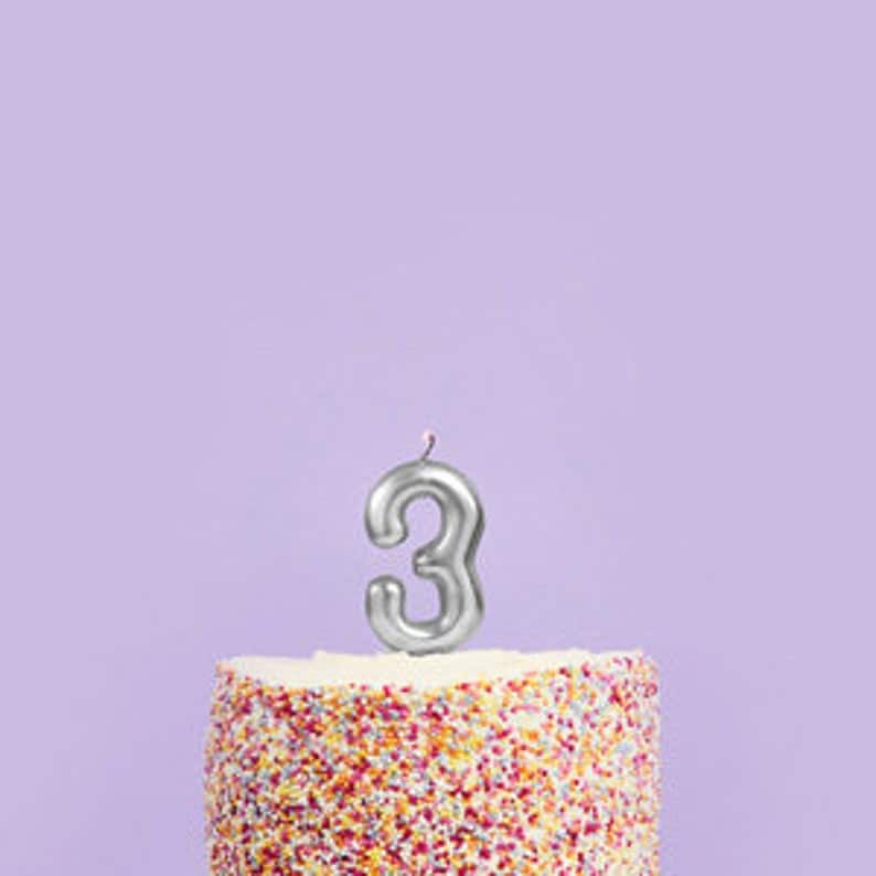 Silver Number 3 Candle - Three Birthday Cake Candle - Age Candles - Silver Party Decorations