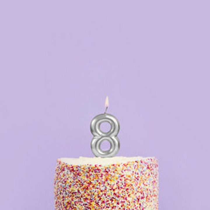 Silver Number 8 Candle - Eight Birthday Cake Candle - Age Candles - Silver Party Decorations