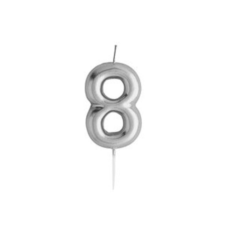 Silver Number 8 Candle - Eight Birthday Cake Candle - Age Candles - Silver Party Decorations