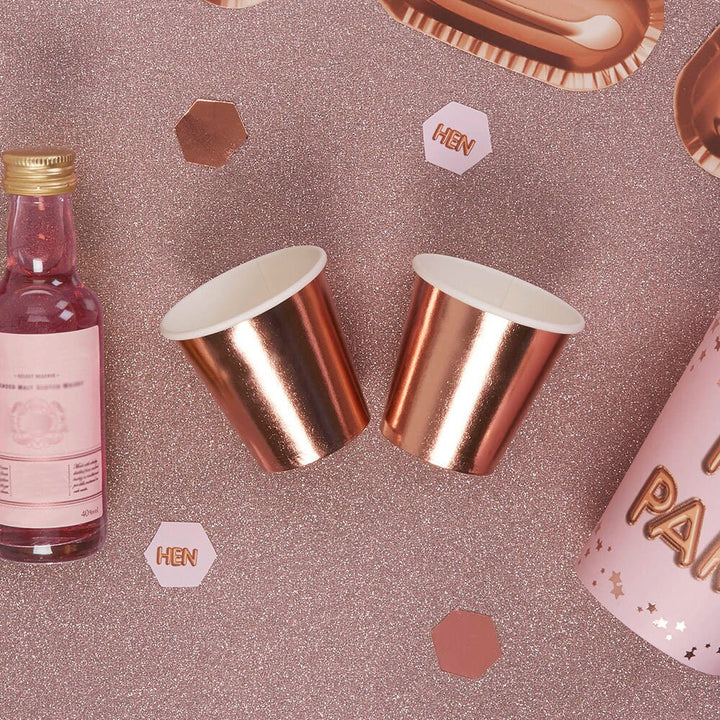 Rose Gold Mini Paper Cups - Rose Gold Foiled Paper Shot Glasses - Small Rose Gold Party Paper Cups - Pack of 8