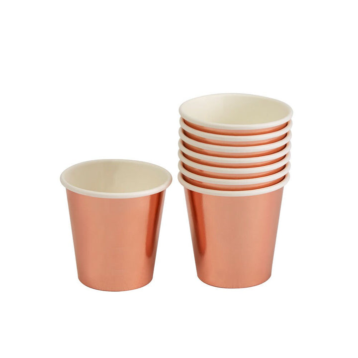 Rose Gold Mini Paper Cups - Rose Gold Foiled Paper Shot Glasses - Small Rose Gold Party Paper Cups - Pack of 8