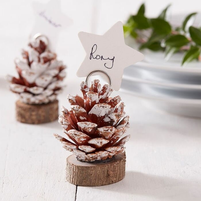 Pine Cone Place Card Holders - Christmas Table Place Settings - Christmas Decorations - Winter Wedding Accessories - Pack of 6