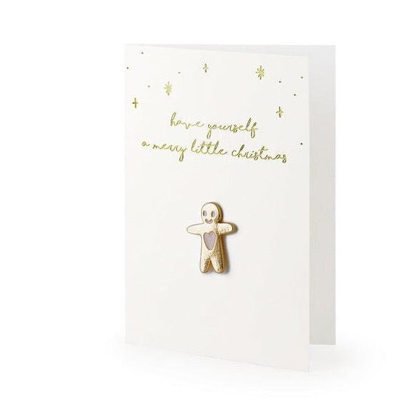 Christmas Card - Gingerbread Man Enamel Pin Greetings Card - Keepsake Card - Merry Little Christmas - Festive Wishes - Christmas Gift Card
