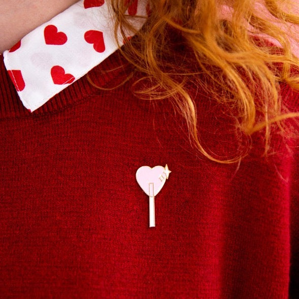 Heart Enamel Pin - Pink Lollipop Pin Badge - Birthday Gift - Christmas Gifts - Clothing Accessory