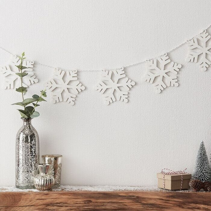 White Wooden Snowflake Garland - Christmas Snowflake Bunting - Christmas Decorations - Hanging Decorations-Holiday Decor-Snowflake Backdrop
