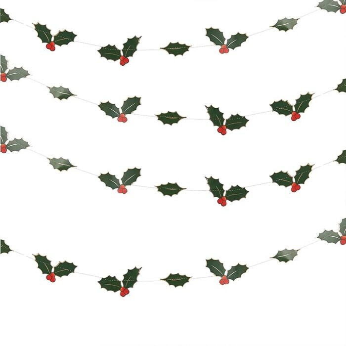 Christmas Holly Garland Decoration - Christmas leaves & Berries Bunting - Xmas Party Decorations - Festive Decorations - Holiday Decor - 5m