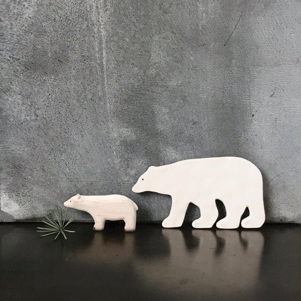 Small White Wooden Polar Bear - Small Wooden Christmas Ornament - Christmas Gift - Christmas Decorations - Holiday Decor - Xmas Homeware