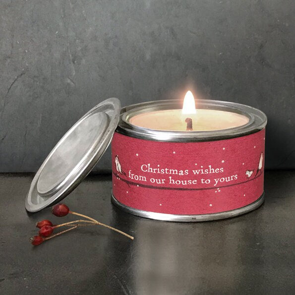 Christmas Candle - Christmas Gift Candle In Tin - Christmas Wishes From Our House To Yours - Decorations - Xmas Present - Christmas spices