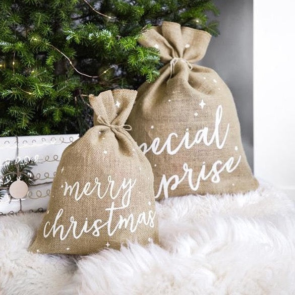 Merry Christmas Jute Sack - Natural Brown Hessian Christmas Sack - Christmas Stocking - Christmas Gifts - Rustic Christmas - Holiday decor