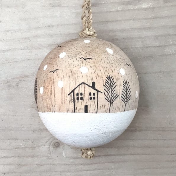 Small Wooden Christmas Decoration - Wooden bauble - Snowy Houses - Christmas Tree Decoration - Christmas Ornament - Holiday Decor