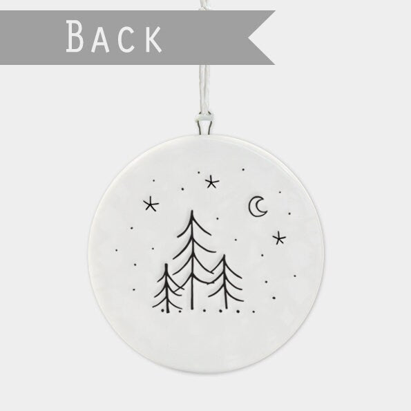 Porcelain Christmas Decoration - Small White Christmas Tree Decoration - Winter Wonderland White Flat Bauble - Trees - Holiday Decor