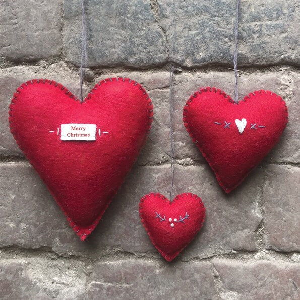 Christmas Decoration - Red Felt Heart - Merry Christmas Tree Decoration - Christmas Ornament - Christmas Decorations - Holiday Decor